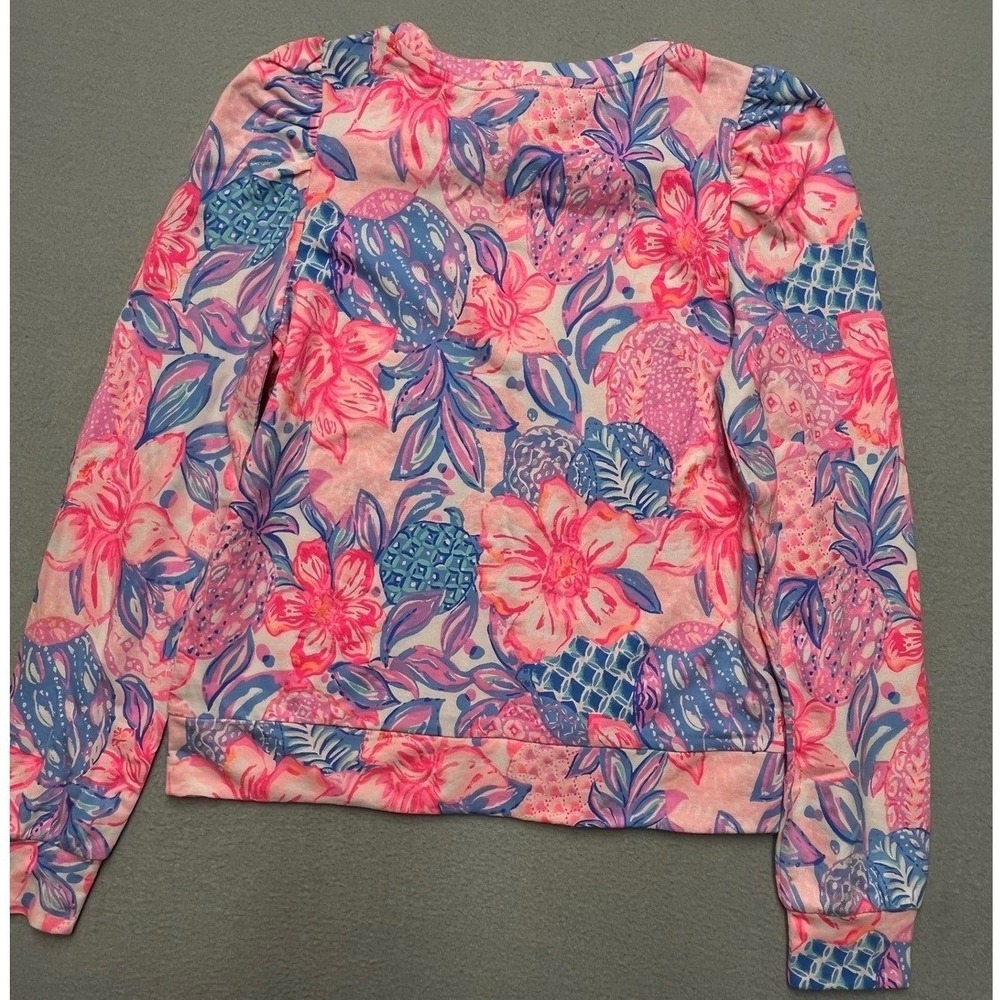 Lilly Pulitzer Jansen Sweatshirt Pink Isle Snappy Turtle Puff Sleeve Medium